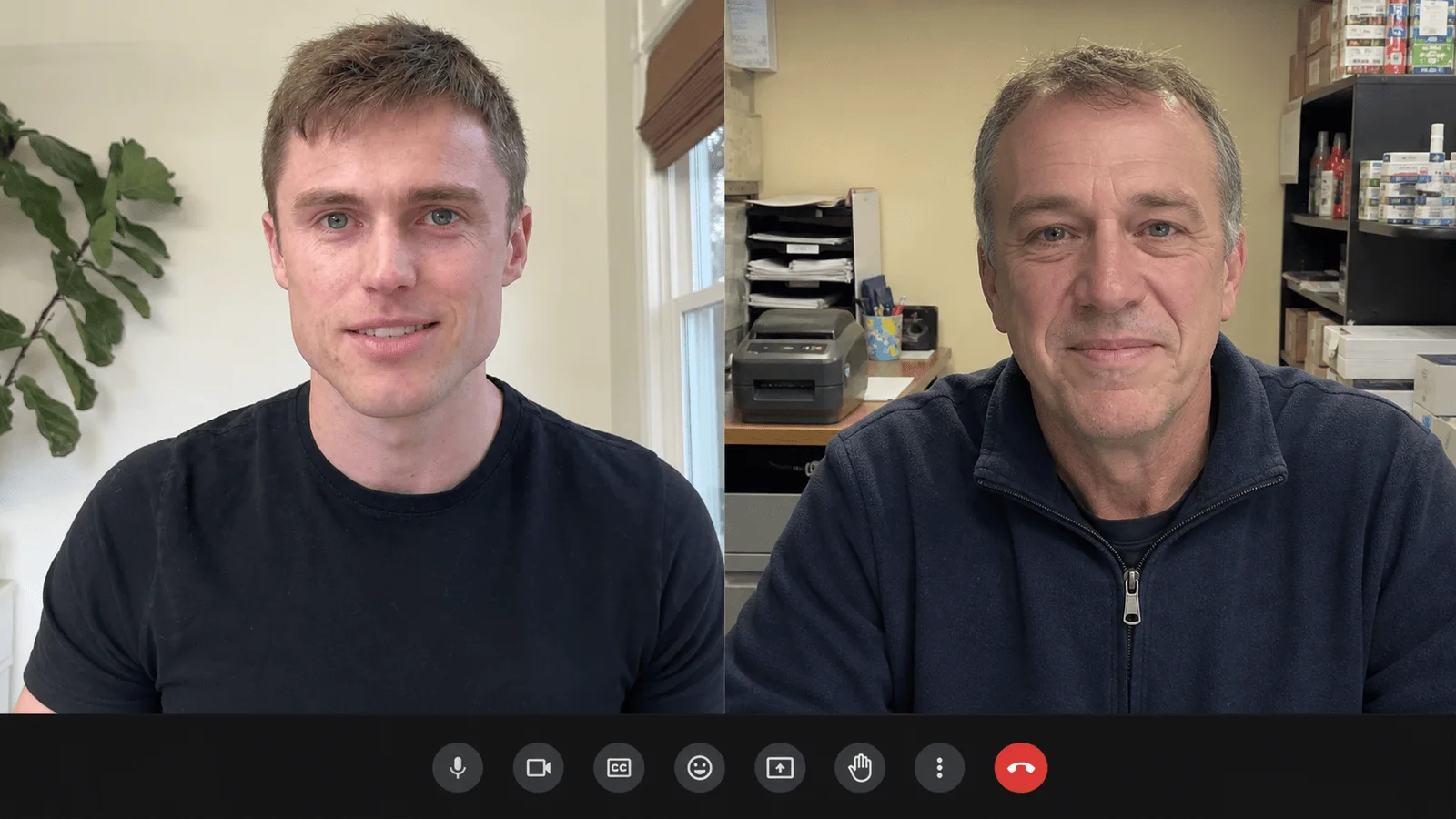 Jack welcomes an independent shop owner during a two-person video setup call