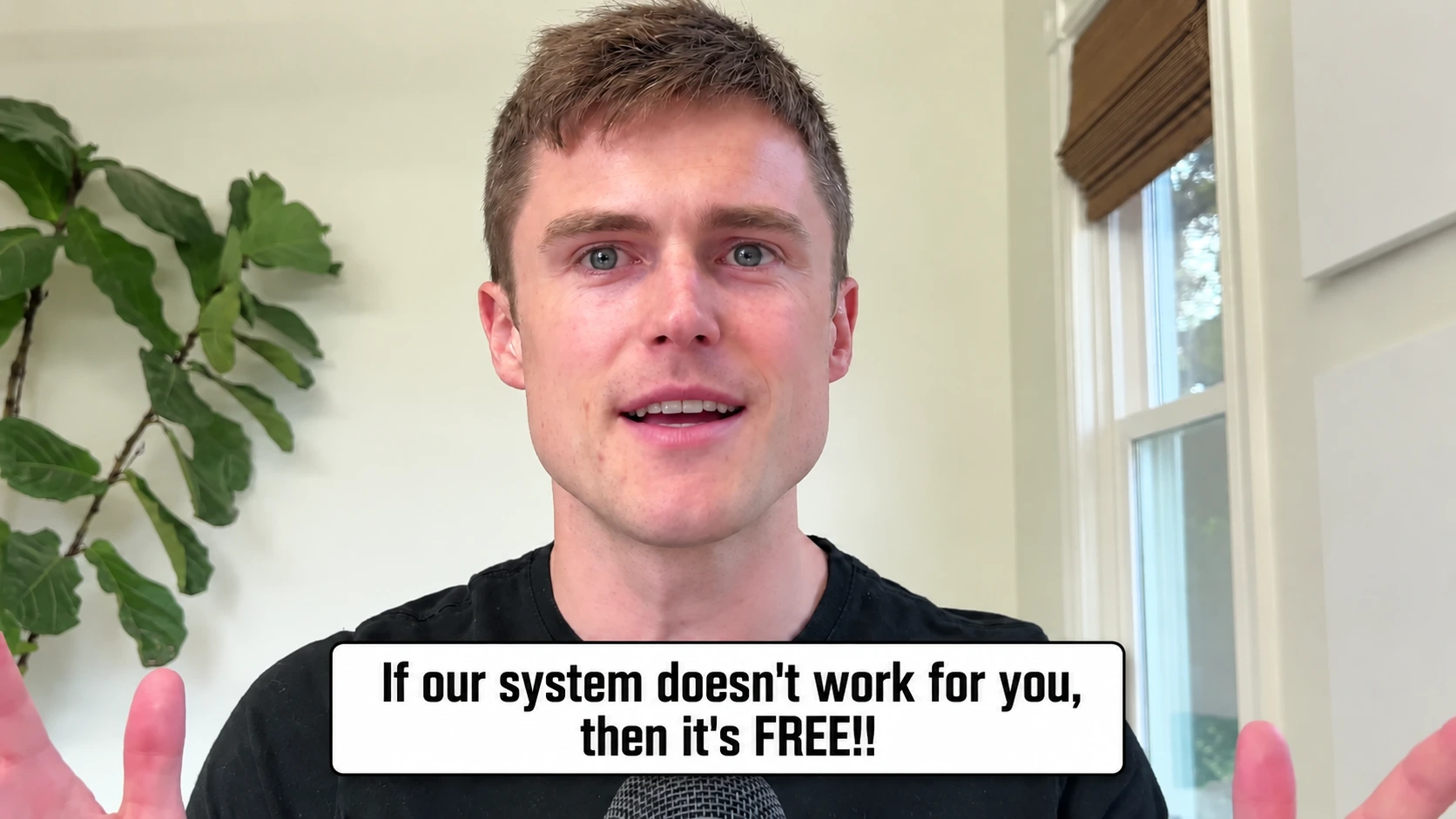 ModMount founder speaking and smiling, with five gold stars. If our system doesn't work for you, then it's FREE!!